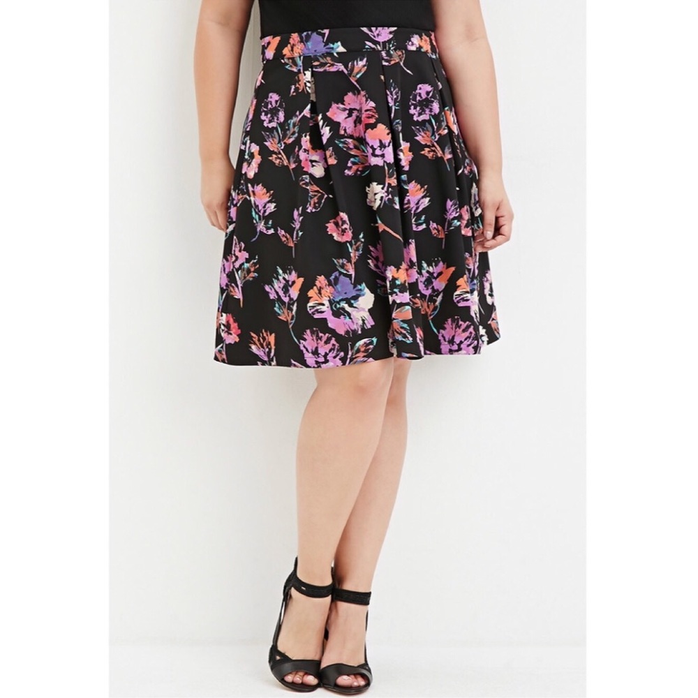 Forever 21 Plus Size Watercolor Floral Print Skirt
